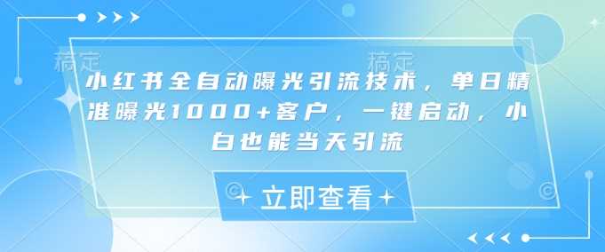 小红书全自动曝光引流技术，单日精准曝光1000+客户，一键启动-无双副业