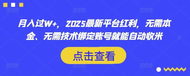 2025最新平台红利，无需本金技术绑定账号自动收益-无双副业