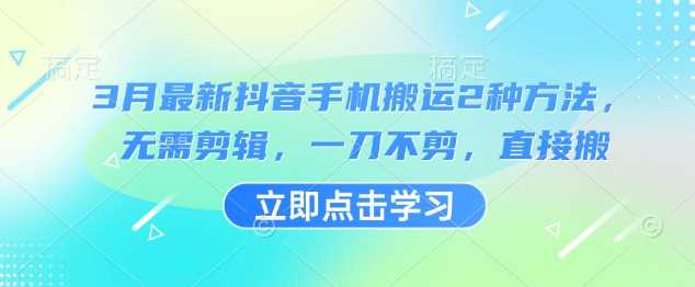 最新抖音手机搬运2种方法，无需剪辑直接搬-无双副业