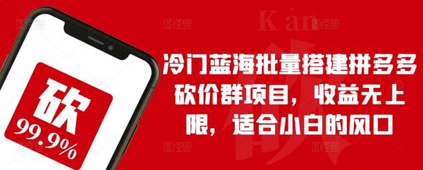 拼多多砍价群搭建项目，小白轻松上手，收益潜力巨大-无双副业