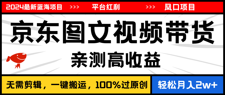 2024京东图文视频带货新机遇，轻松月入20000+-无双副业