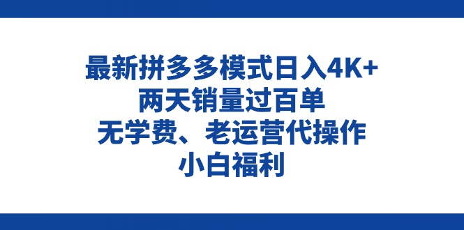 拼多多最新代运营模式日入4K+，两天销量破百单-无双副业