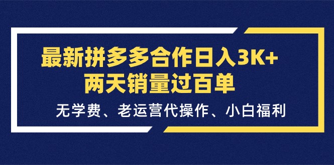 拼多多合作项目日入3K+，老运营代操作，小白轻松赚钱-无双副业
