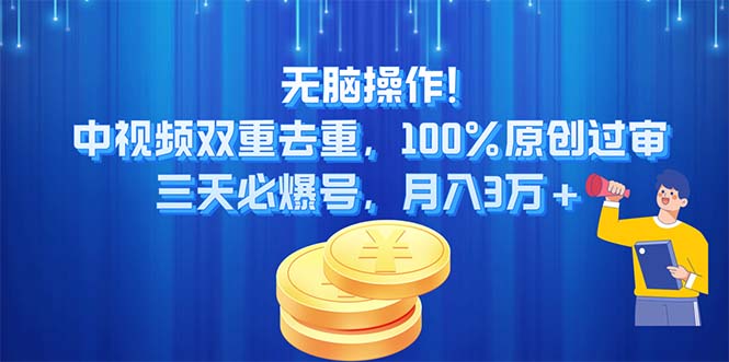 中视频双重去重技巧，100%原创过审，快速爆号月入3万+-无双副业