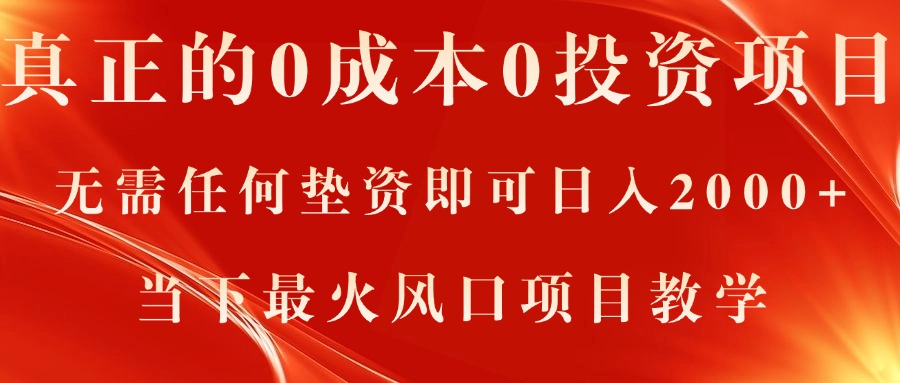 真正的0成本0投资项目，无需垫资日入2000+，风口项目教学-无双副业