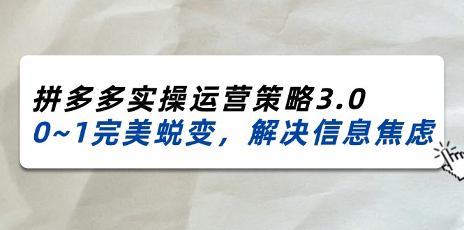 2024-2025拼多多实操运营策略3.0，0~1完美蜕变，解决信息焦虑-无双副业