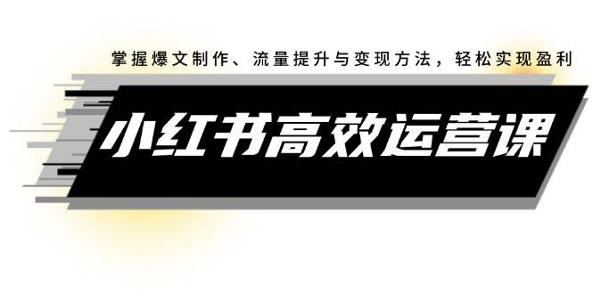 小红书高效运营课：爆文制作、流量提升与变现方法-无双副业