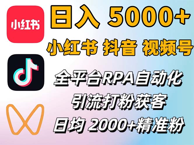 小红书抖音视频号RPA全自动矩阵引流获客工具，日均2000+精准粉丝-无双副业
