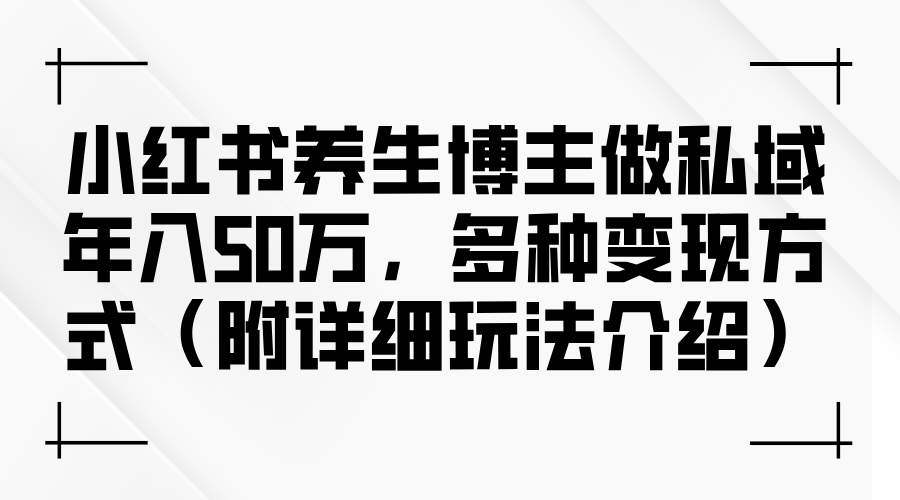 小红书养生博主私域变现年入50万，多种玩法详解-无双副业