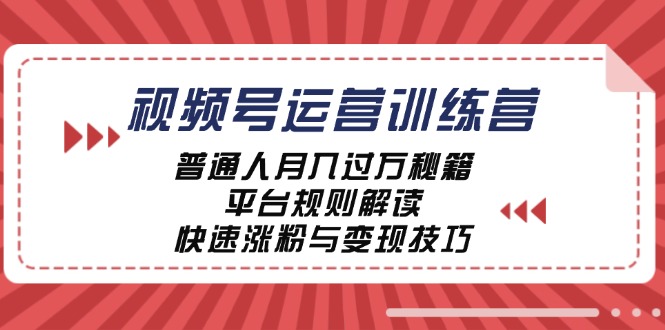 视频号运营训练营：月入过万秘籍与平台规则解读-无双副业