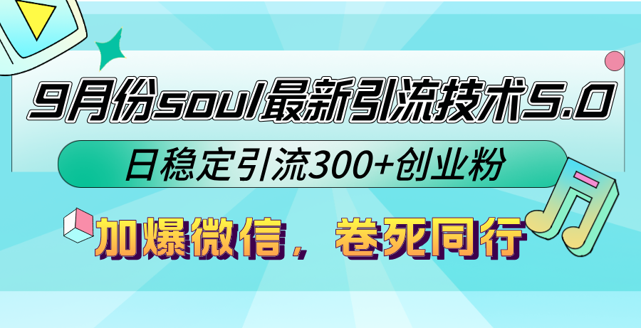 9月Soul最新引流技术5.0，日引流300+创业粉加爆微信-无双副业