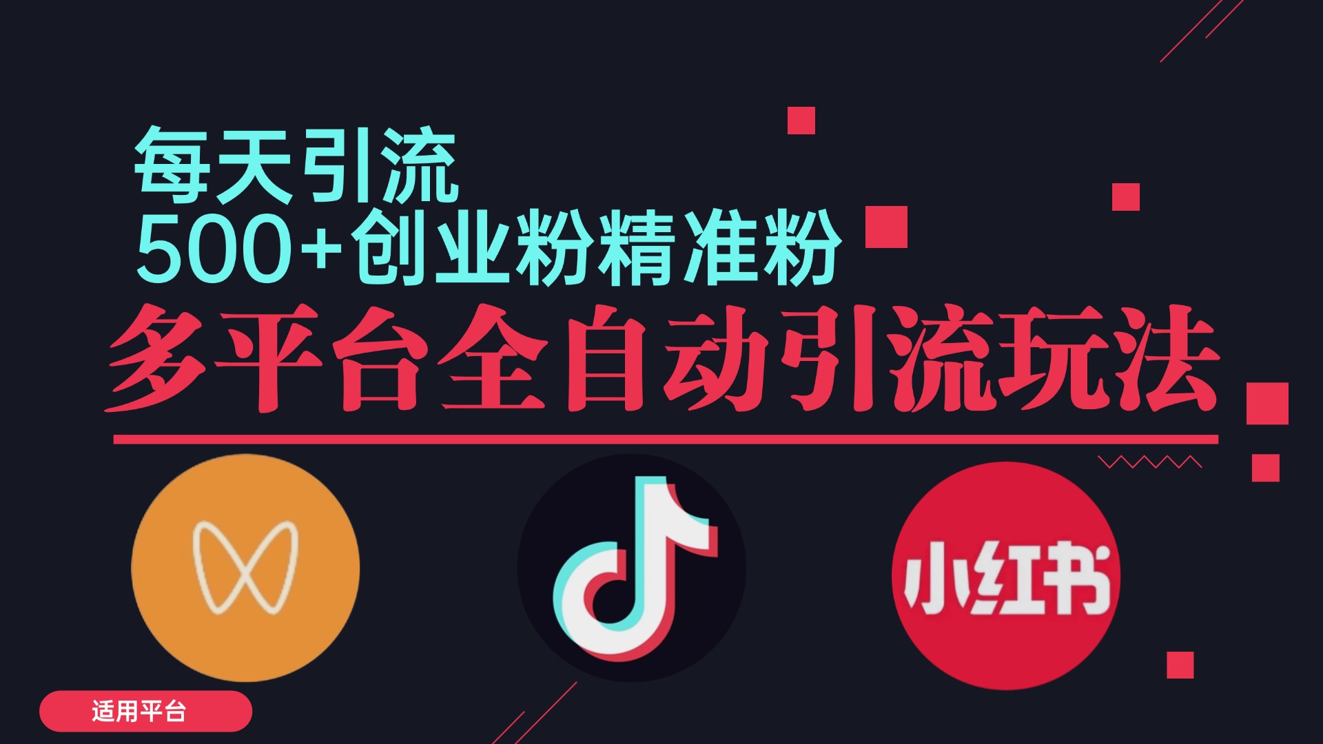 小红书抖音视频号全平台自动引流技巧，日引2000+精准用户-无双副业