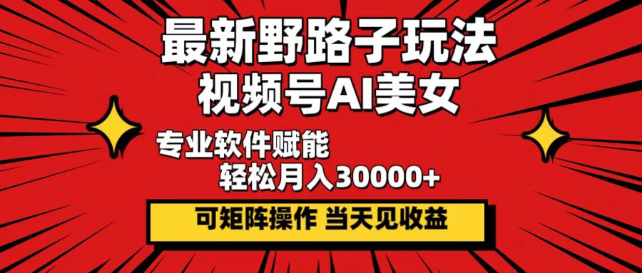 视频号AI美女项目，新手当天见收益，月入3万+-无双副业