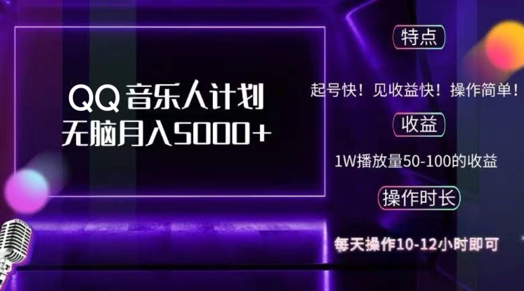 2024 QQ音乐人计划：无脑操作月入5000+，可批量放大-无双副业