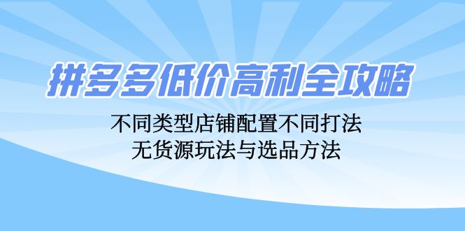 拼多多低价高利全攻略：店铺配置、无货源玩法与选品方法-无双副业