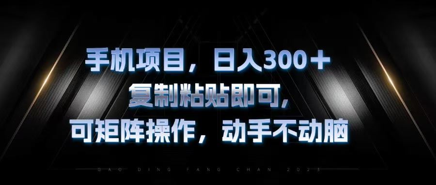 手机项目日入300+，复制黏贴操作简单，可矩阵操作-无双副业