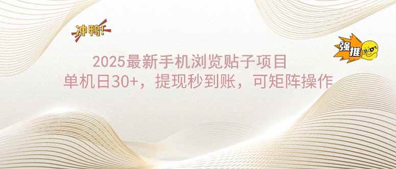 2025手机浏览帖子单机日收益30+，提现秒到账-无双副业
