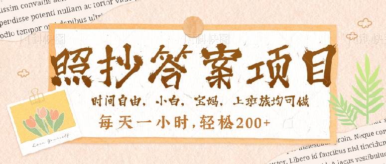 照抄答案轻松赚钱，每天一小时稳定收益200+-无双副业