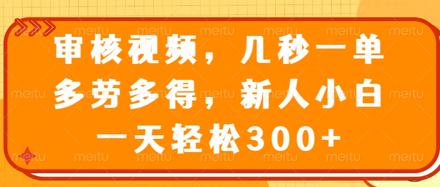 视频审核兼职，轻松日赚300+，多劳多得-无双副业