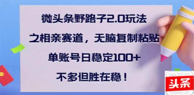 微头条相亲赛道2.0玩法，单账号日稳定收益300+-无双副业