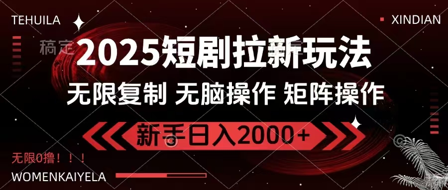 2025短剧拉新新玩法，无门槛批量操作轻松日入2000+-无双副业
