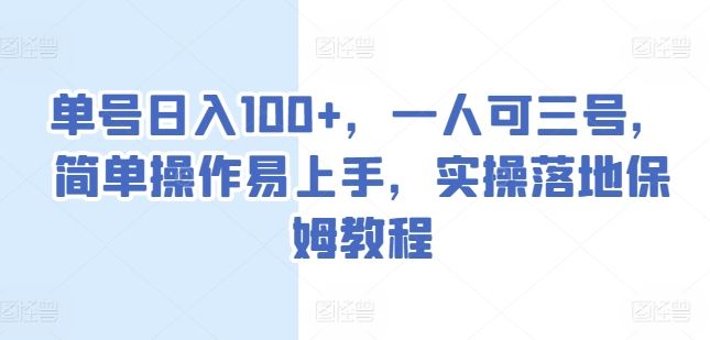 单号日入100+，一人可三号，简单操作易上手，实操落地保姆教程-无双副业