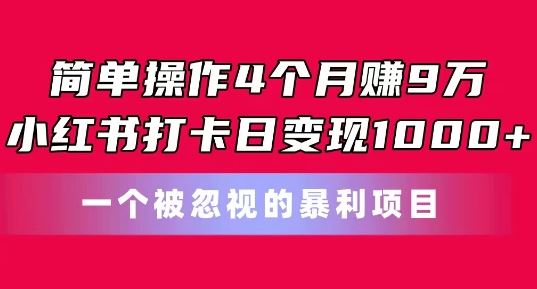 小红书打卡项目轻松变现，4个月赚9w的暴力项目揭秘-无双副业