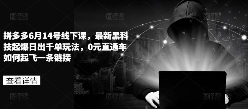 拼多多最新黑科技起爆日出千单玩法，0元直通车起飞技巧-无双副业