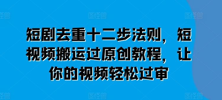 短视频去重十二步法则，轻松过审的原创教程-无双副业