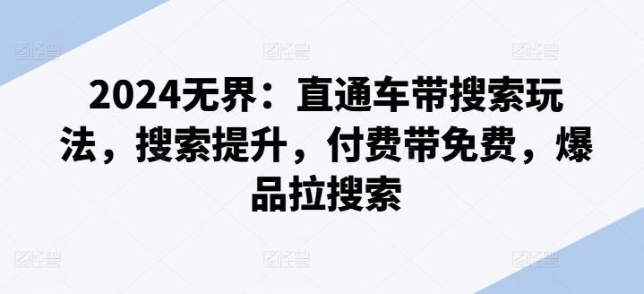 2024直通车带搜索玩法：提升搜索与爆品策略-无双副业