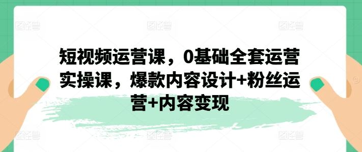 0基础短视频运营实操课：爆款设计+粉丝运营+内容变现-无双副业