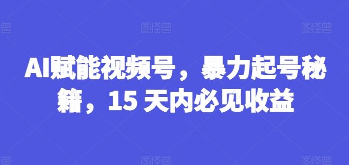 AI赋能视频号快速起号，15天实现收益-无双副业