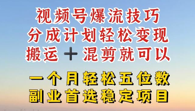 视频号搬运混剪技巧，轻松月入五位数稳定变现-无双副业