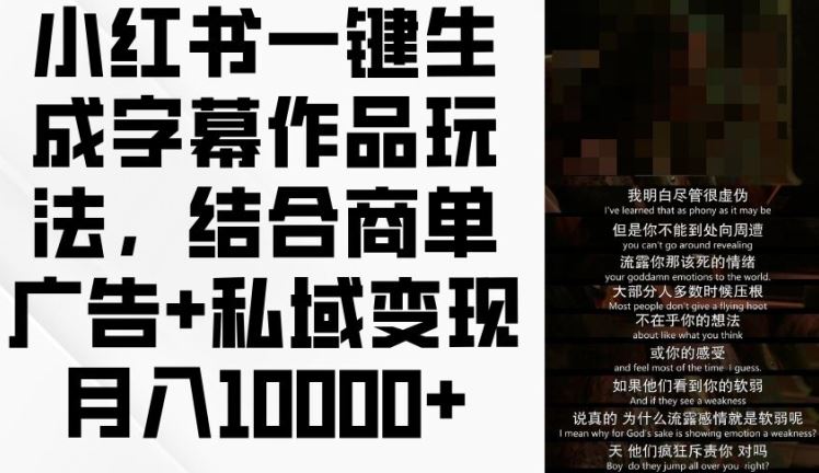 小红书字幕作品玩法揭秘，结合商单广告与私域变现实现月入过万-无双副业