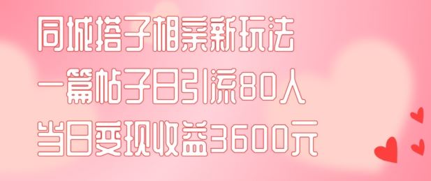 同城搭子相亲新玩法：一篇帖子引流80人当日变现3600元-无双副业