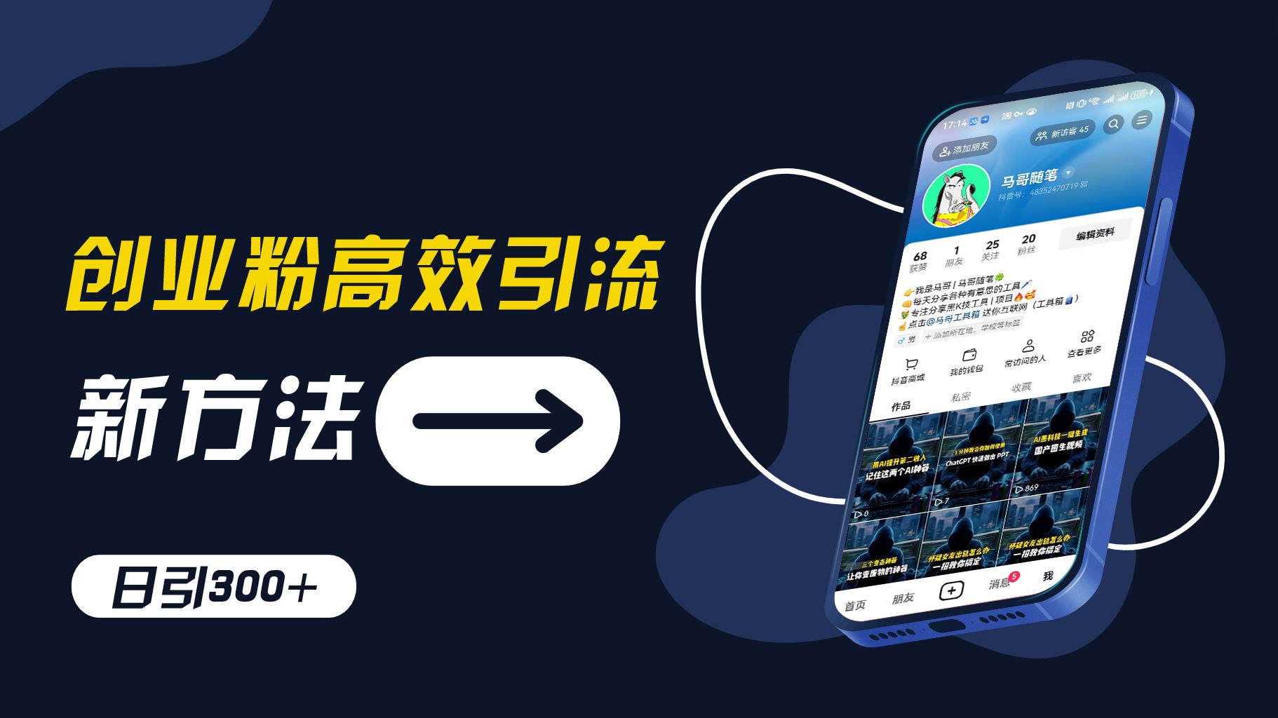 抖音工具号高效引流创业粉，日引300+实战技巧-无双副业