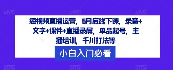 短视频直播运营线下课：单品起号、主播培训与千川打法-无双副业