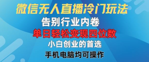 微信无人直播冷门玩法，单日轻松变现四位数，小白创业首选-无双副业
