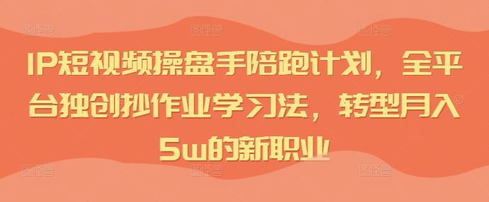 IP短视频操盘手陪跑计划，独创抄作业学习法，转型月入5w新职业-无双副业