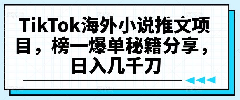TikTok海外小说推文项目爆单秘籍，日入几千刀-无双副业
