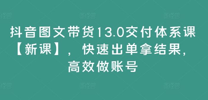 抖音图文带货13.0交付体系课，快速出单高效做账号-无双副业