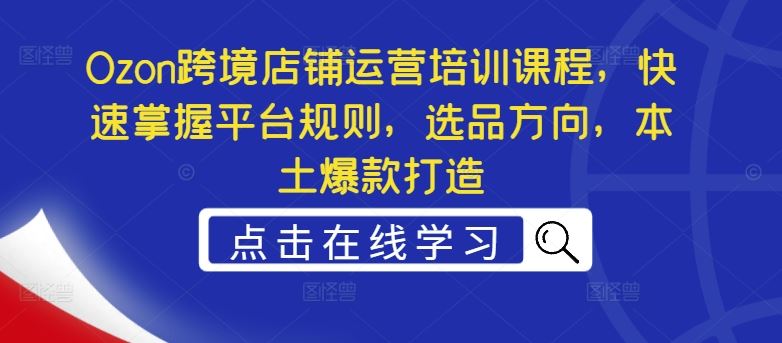 Ozon跨境店铺运营培训课程，掌握平台规则与爆款打造-无双副业