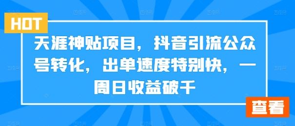 抖音引流公众号转化，天涯神贴项目快速变现指南-无双副业