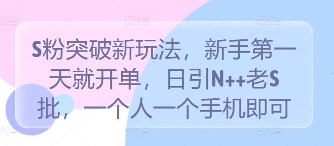 社交平台S粉突破新玩法，新手快速开单技巧揭秘-无双副业