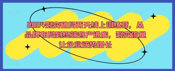 2024裂变破局线上训练营：品牌布局与终端客户进店策略-无双副业