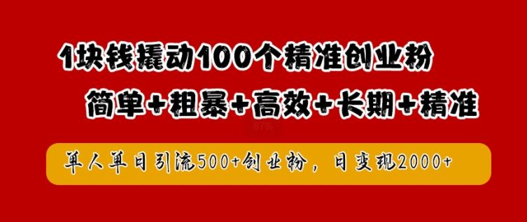 1元引流100精准创业粉，日变现2000元高效方法-无双副业