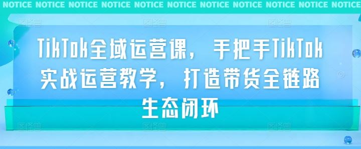 TikTok实战运营教学，打造带货全链路生态闭环-无双副业