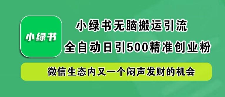 小绿书全自动引流技巧，日引500精准创业粉-无双副业