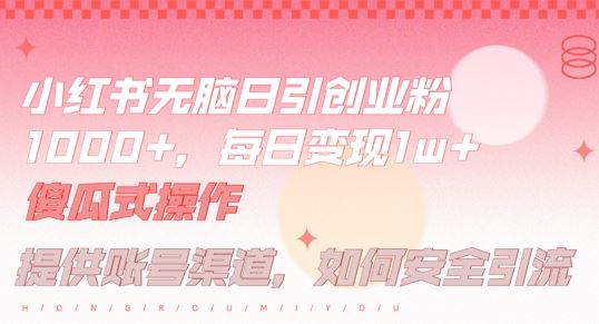 小红书每日引流创业粉500+，小白半小时躺赚长尾收益-无双副业