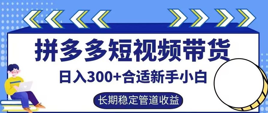 拼多多短视频带货新手轻松日入300+，长期稳定被动收益-无双副业